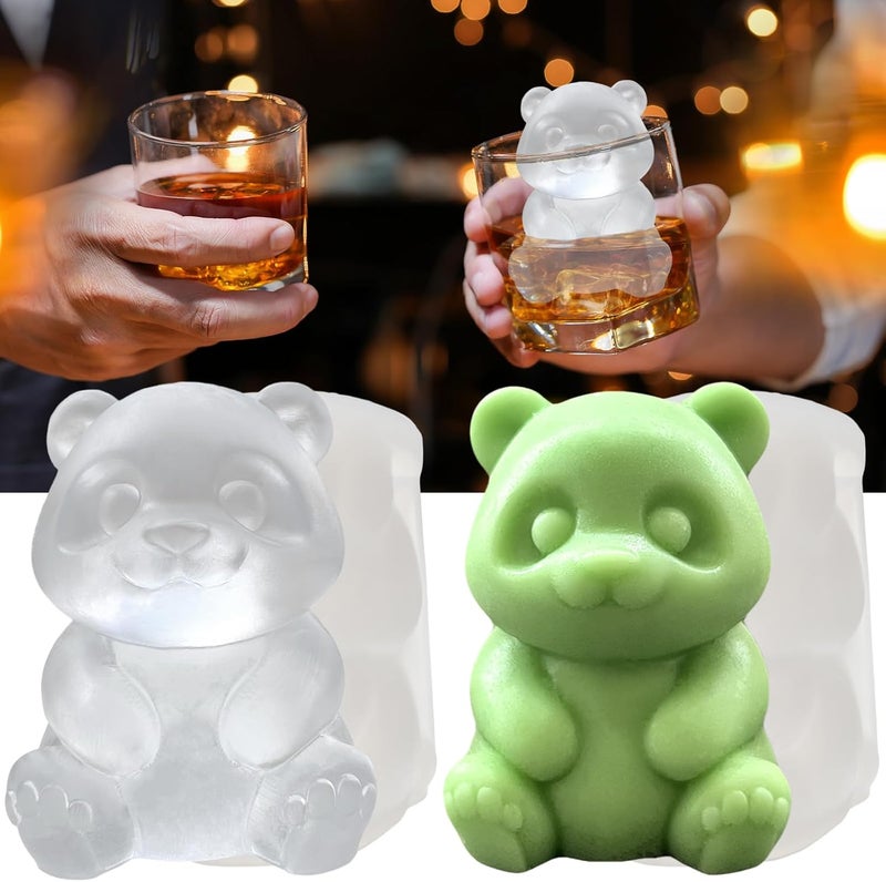 SIUPER 3D Panda Ice Cube Silicone Molds Tray for Whiskey, Cocktail, Drink, Bar; Rich Details. Fun Animal Mold for DIY Craft Taba Squishy Chocolate Soap Candle Resin Gift for Women Girls Boys; 2 Pack - Image 1
